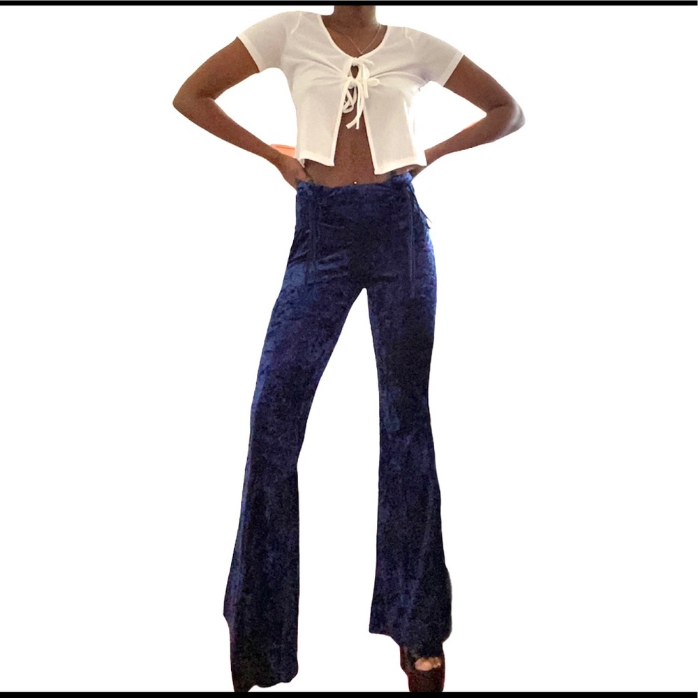 BAND OF GYPSYS blue Velvet flare pants